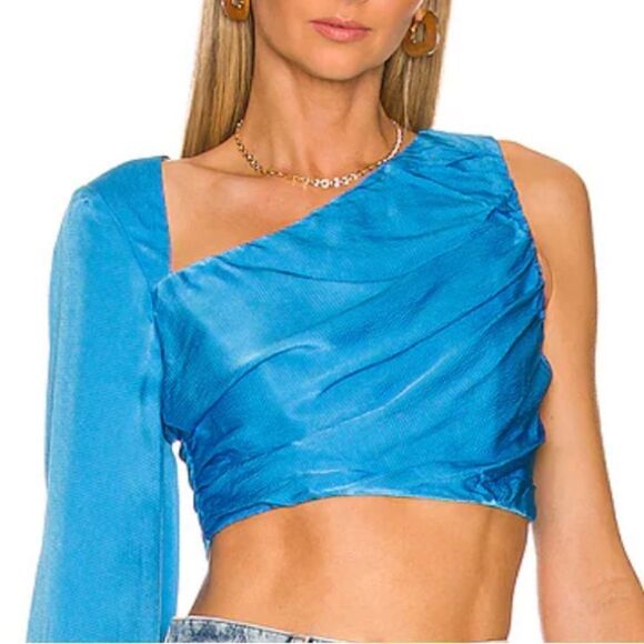 NWT Lover and Friends Carlita Asymmetrical Top in Blue Large Revolve - Picture 3 of 16